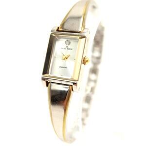 Anne Klein Diamond Womens 16mm Rectangle Watch Two Tone w New Battery